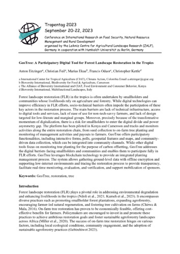 GeoTree: A participatory digital tool for forest landscape restoration in the tropics