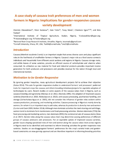 A case study of cassava trait preferences of men and women farmers in Nigeria: implications for gender-responsive cassava variety development