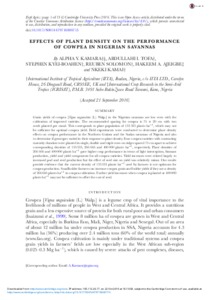 Effect of Plant Density on the performance of Cowpea in Nigeria Savannas
