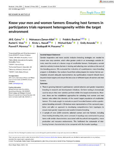 Know your men and women farmers: Ensuring host farmers in participatory trials represent heterogeneity within the target environment