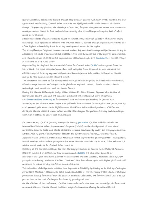 Central Asia climate change conference: search for solutions