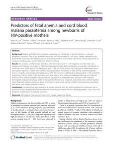 Predictors of fetal anemia and cord blood malaria parasitemia among newborns of HIV-positive mothers