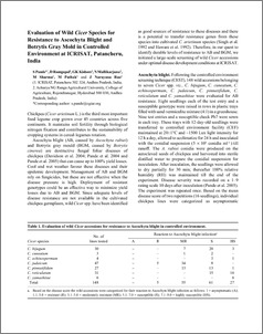 Evaluation of wild Cicer species for resistance to Ascochyta blight and Botrytis gray mold in controlled environment at ICRISAT, Patancheru, India
