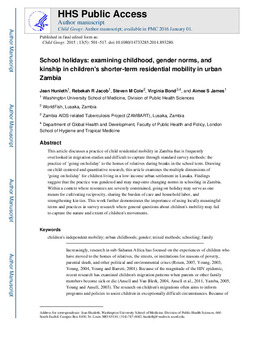 School holidays: examining childhood, gender norms, and kinship in childrens shorter-term residential mobility in urban Zambia