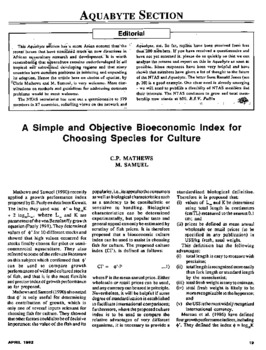 A simple and objective bioeconomic index for choosing species for culture