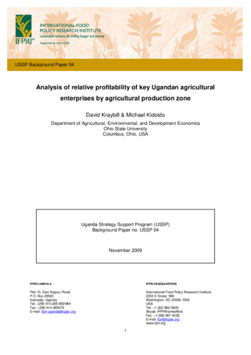 Analysis of relative profitability of key Ugandan agricultural enterprises by agricultural production zone