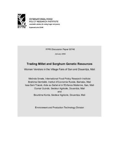 Trading millet and sorghum genetic resources women vendors in the village fairs of San and Souentza, Mali