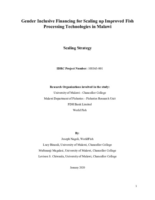 Gender Inclusive Financing for Scaling up Improved Fish Processing Technologies in Malawi