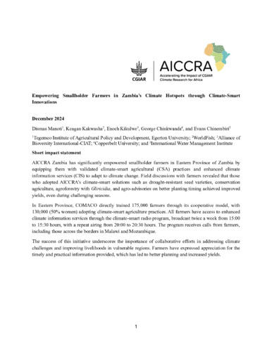 Empowering Smallholder Farmers in Zambia’s Climate Hotspots through Climate-Smart Innovations