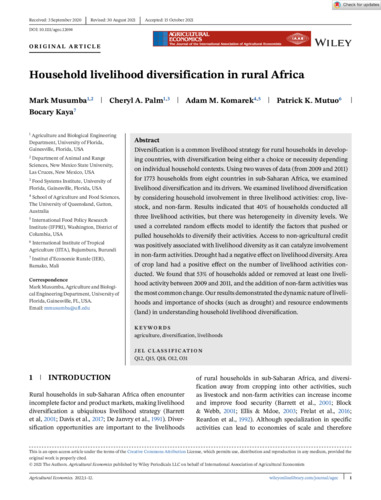 Household livelihood diversification in rural Africa