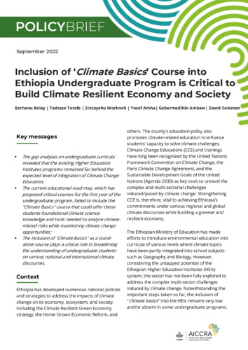 Inclusion of ‘Climate Basics’ Course into Ethiopia Undergraduate Program is Critical to Build Climate Resilient Economy and Society