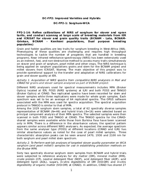 Refine calibrations of NIRS of sorghum for stover and rgran tarits
