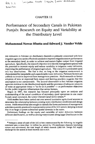 Performance of secondary canals in Pakistan Punjab: research on equity and variability at the distributary level
