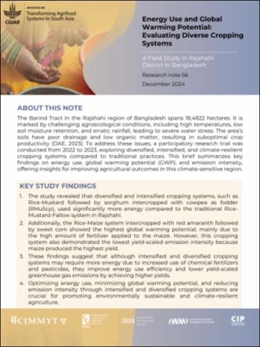 Energy use and global warming potential: Evaluating diverse cropping systems. A field study in Rajshahi District in Bangladesh