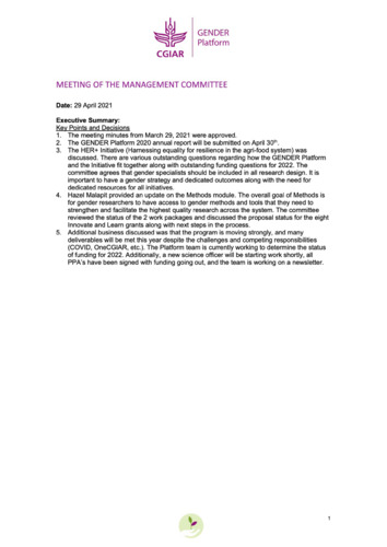 CGIAR GENDER Platform management committee meeting minutes, 29 April 2021