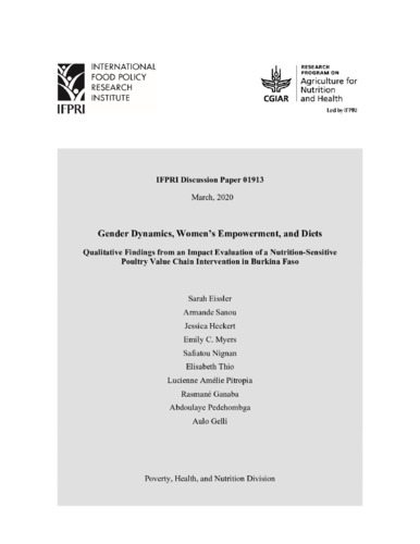 Gender dynamics, women’s empowerment, and diets: Qualitative findings from an impact evaluation of a nutrition-sensitive poultry value chain intervention in Burkina Faso