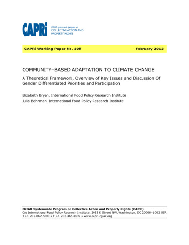 Community–based adaptation to climate change: A theoretical framework, overview of key issues and discussion of gender differentiated priorities and participation