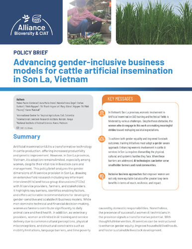 Advancing gender-inclusive business models for cattle artificial insemination in Son La, Vietnam