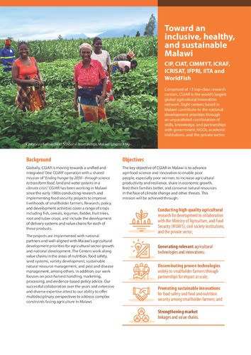 Toward an inclusive, healthy, and sustainable Malawi. CIP, CIAT, CIMMYT, ICRAF, ICRISAT, IFPRI, IITA and WorldFish