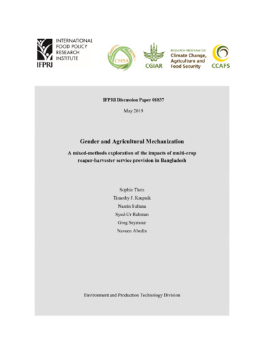 Gender and agricultural mechanization: A mixed-methods exploration of the impacts of multi-crop reaper-harvester service provision in Bangladesh
