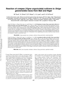 Reaction of cowpea (Vigna unguiculata) cultivars to Striga gesnerioides races from Mali and Niger