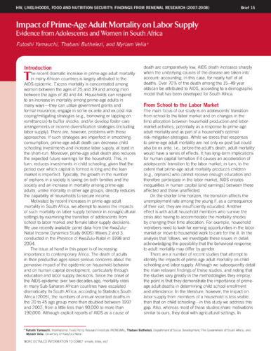 Impact of prime-age adult mortality on labor supply: Evidence from adolescents and women in South Africa