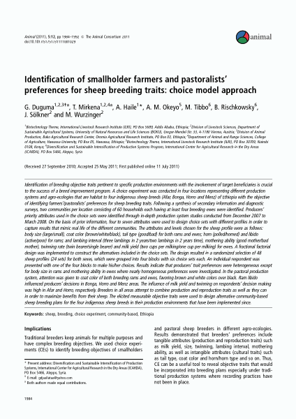 Identification of smallholder farmers and pastoralists’ preferences for sheep breeding traits: choice model approach
