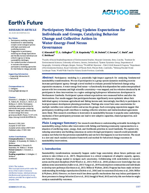Participatory modeling updates expectations for individuals and groups, catalyzing behavior change and collective action in water-energy-food nexus governance