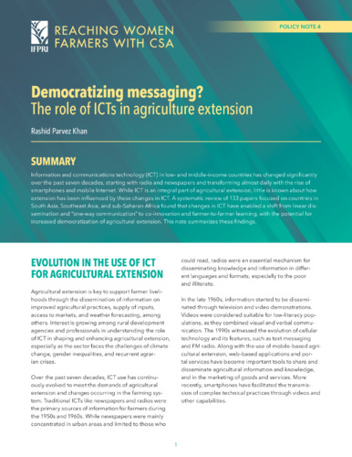 Democratizing messaging? The role of ICTs in agriculture extension