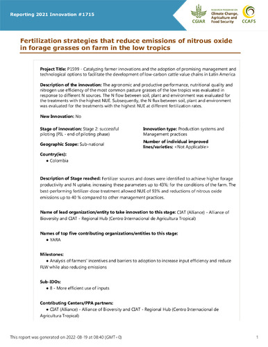 Fertilization strategies that reduce emissions of nitrous oxide in forage grasses on farm in the low tropics