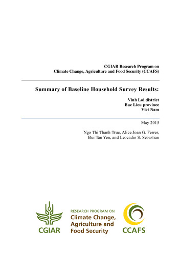 Summary of Baseline Household Survey Results: Vinh Loi district Bac Lieu province Viet Nam