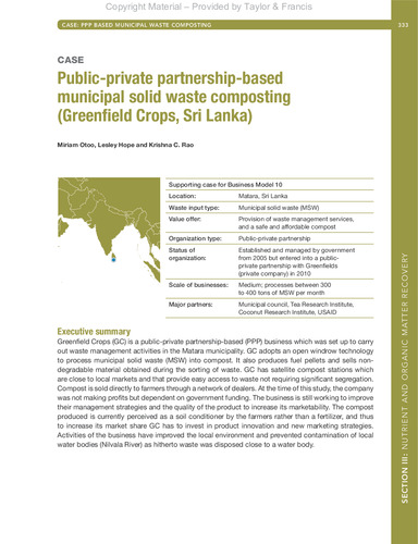 Public-private partnership-based municipal solid waste composting (Greenfield Crops, Sri Lanka) - Case Study