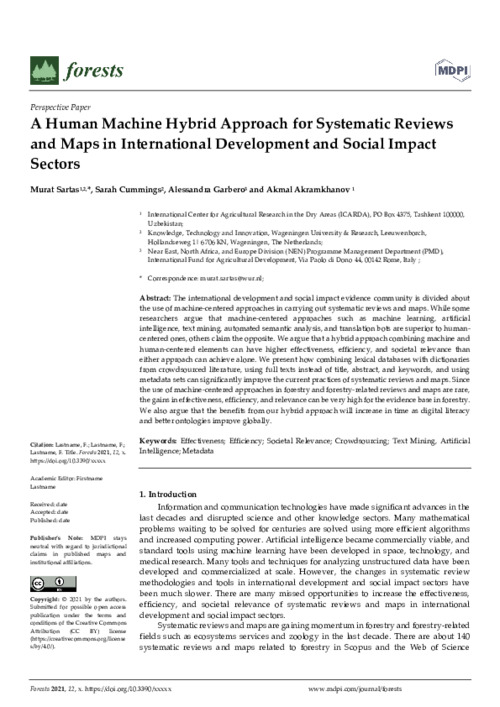 A Human Machine Hybrid Approach for Systematic Reviews and Maps in International Development and Social Impact Sectors