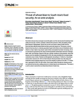 Threat of wheat blast to South Asia’s food security: an ex-ante analysis