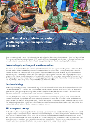 A policymaker’s guide to increasing youth engagement in aquaculture in Nigeria