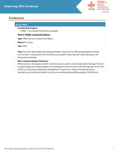 Use of the Multistakeholder Dialogue Platform approach for effective participation of local communities in interventions for biodiversity conservation and enhanced livelihoods across the Kenya-Somalia border