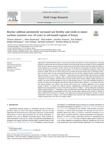 Biochar addition persistently increased soil fertility and yields in maizesoybean rotations over 10 years in sub-humid regions of Kenya