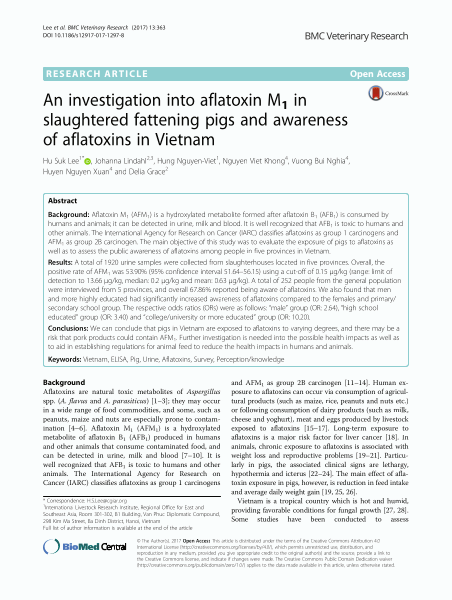 An investigation into aflatoxin M1 in slaughtered fattening pigs and awareness of aflatoxins in Vietnam