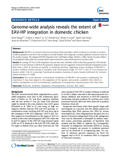Genome-wide analysis reveals the extent of EAV-HP integration in domestic chicken