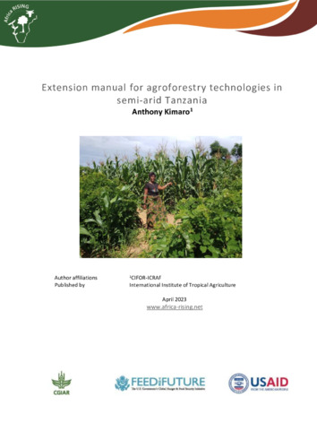 Extension manual for agroforestry technologies in semi-arid Tanzania