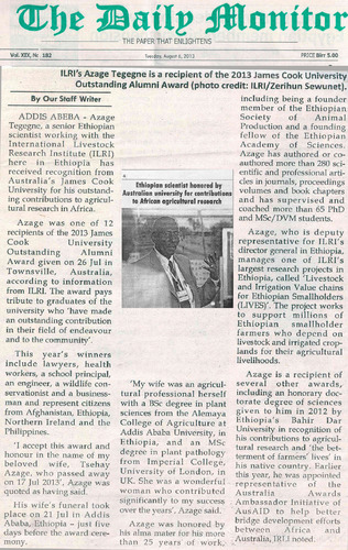 ILRI’s Azage Tegegne is a recipient of the 2013 James Cook University Outstanding Alumni Award