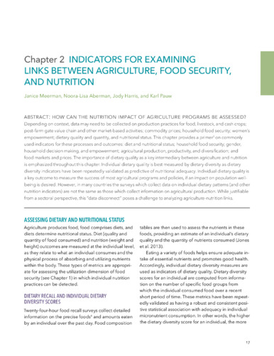Indicators for examining links between agriculture, food security, and nutrition