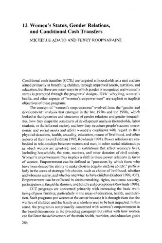 Women's status, gender relations, and conditional cash transfers