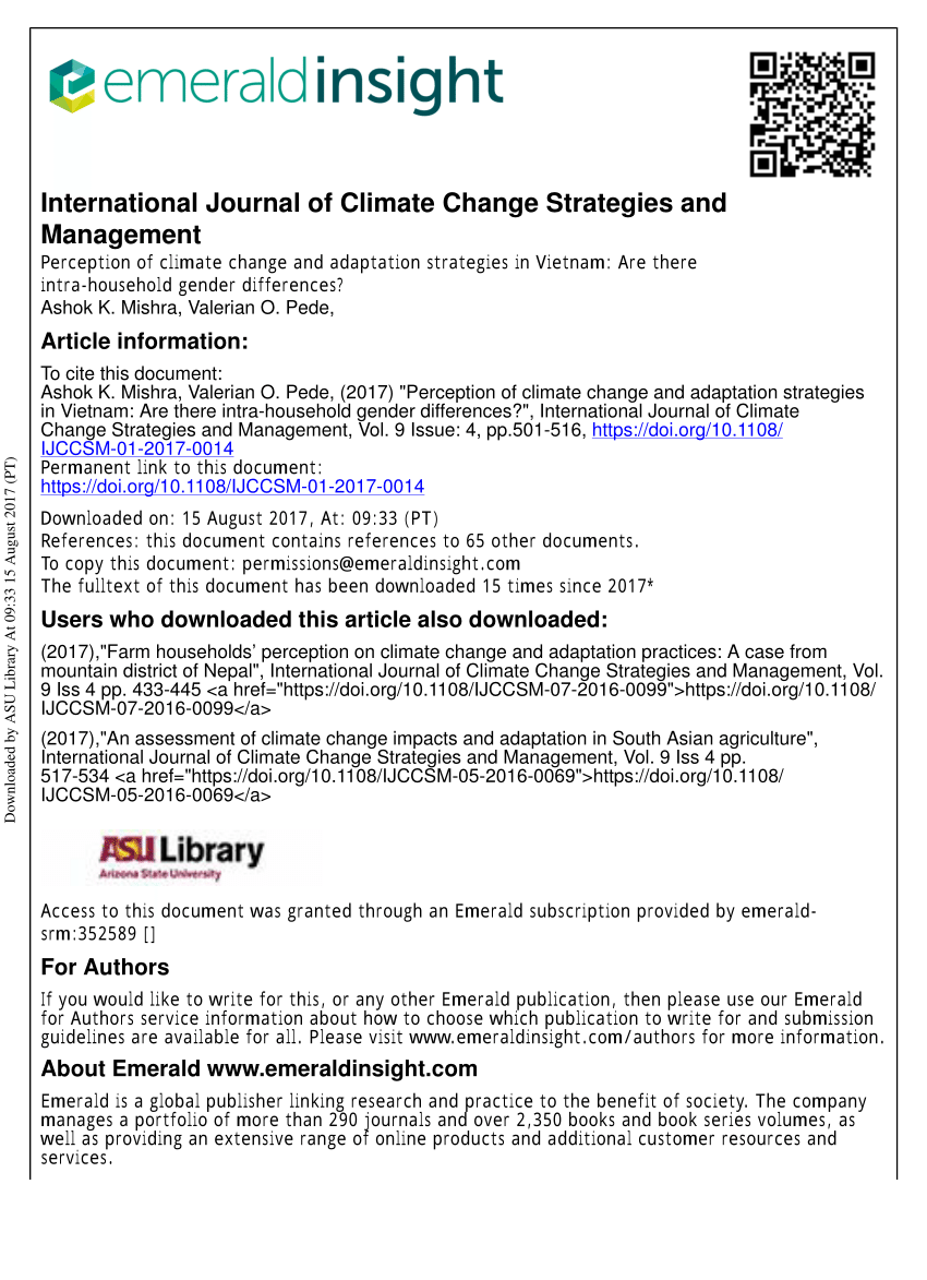 Perception of climate change and adaptation strategies in Vietnam: Are there intra-household gender differences?