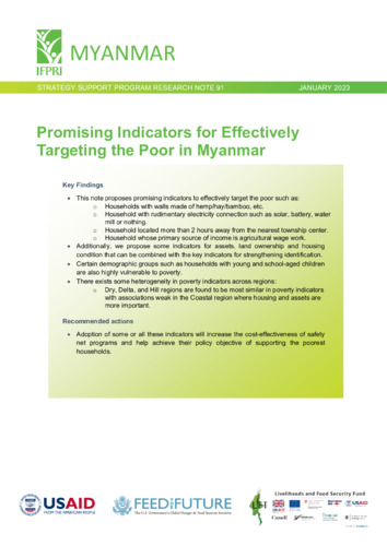 Promising indicators for effectively targeting the poor in Myanmar