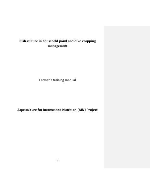 Fish culture in household pond and dike cropping management, Farmer’s training manual (Khmer version)