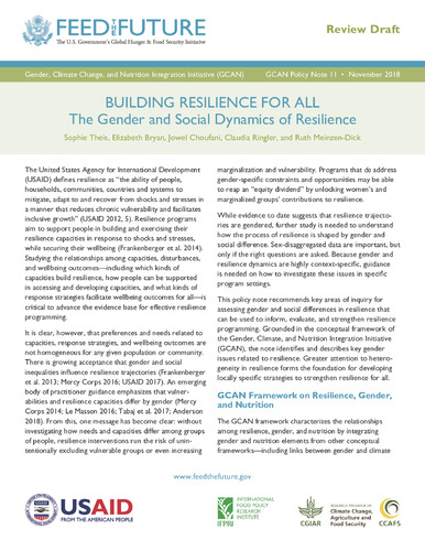 Building resilience for all: The gender and social dynamics of resilience