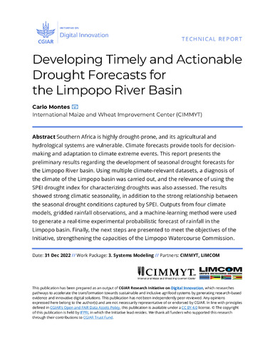 Developing timely and actionable drought forecasts for the Limpopo River Basin