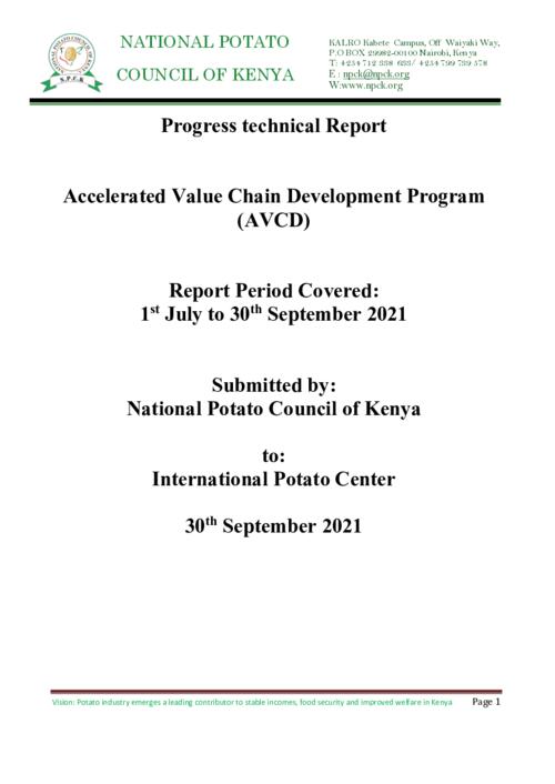 2021 Third Quarter Technical Report - AVCD Project Partner NPCK Report
