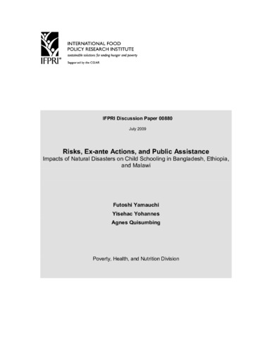 Risks, ex-ante actions, and public assistance: Impacts of natural disasters on child schooling in Bangladesh, Ethiopia, and Malawi